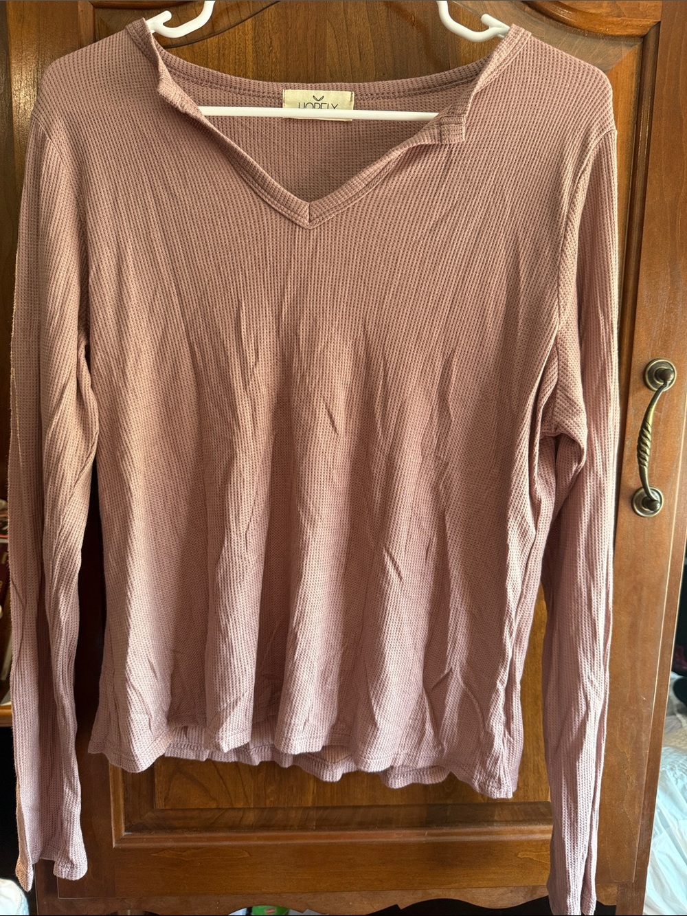Joy Joy Mauve Ribbed V-Neck Long Sleeve Top